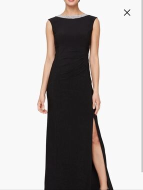 Alex Evenings Black Maxi Dress with Beaded Collar